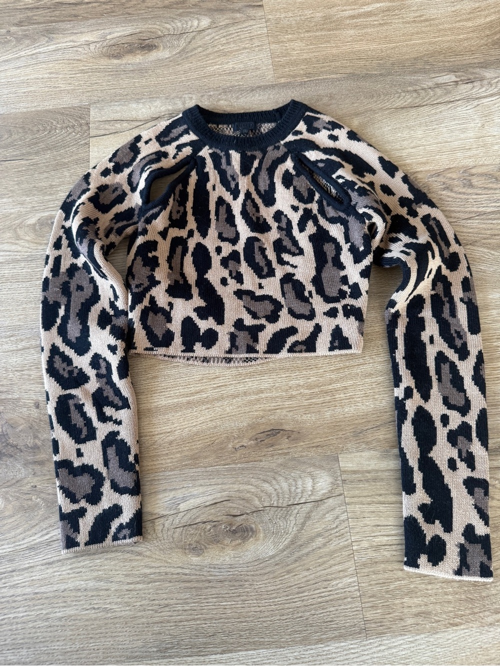 NBD Beige and Black Leopard Crop Sweater